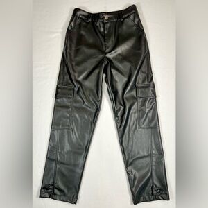 FOREVER 21‎ Women’s Faux Leather Black Cargo Pants Adjustable Ankle Snaps Small